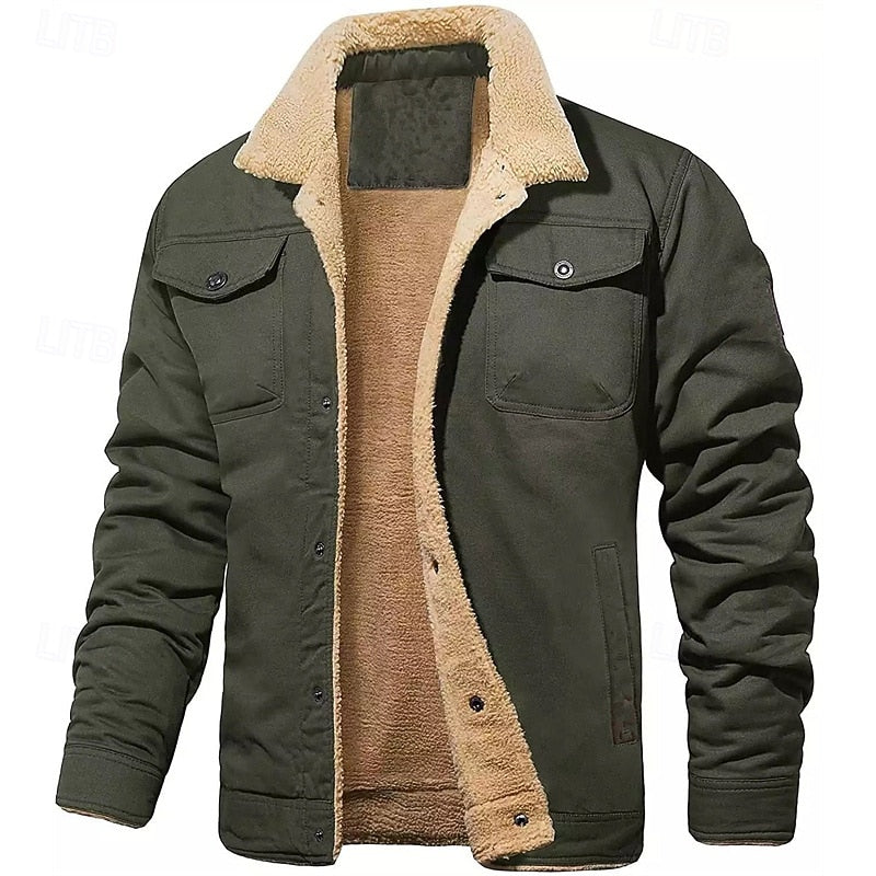 Fleece Lined Winter Jacket for Men | Button Front Insulated Cold Weather Ready