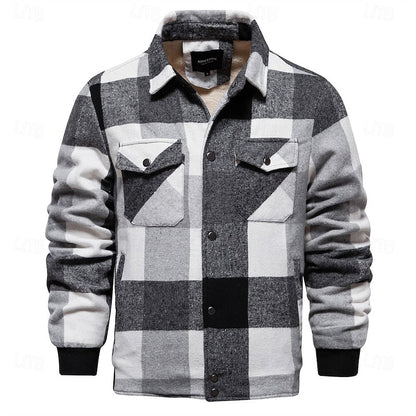 Plaid Shacket for Men | Button Front Lapel Collar Warm Winter Layer
