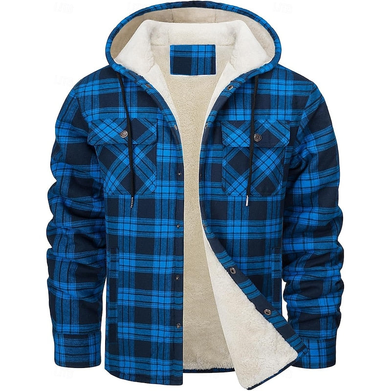 Plaid Shacket for Men | Hooded Button Front Winter Outerwear