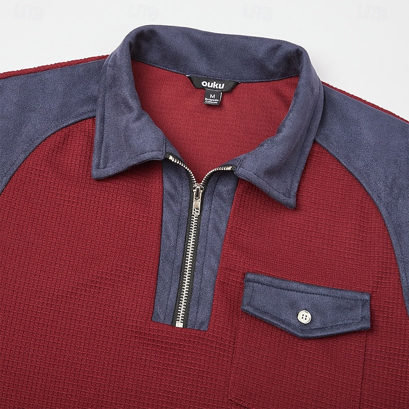 Wine Half Zip Sweater for Men | Warm Winter Layer