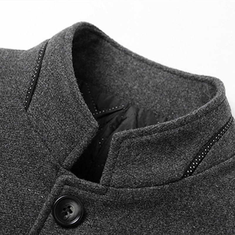 Funnel Neck Winter Coat for Men | Button Front Cold Weather Ready