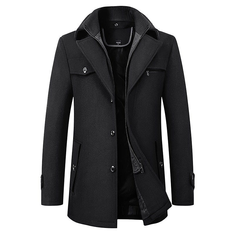Funnel Neck Winter Coat for Men | Button Front Insulated Autumn Layering