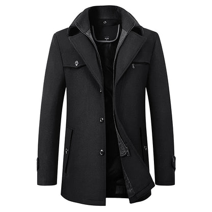Funnel Neck Winter Coat for Men | Button Front Insulated Autumn Layering