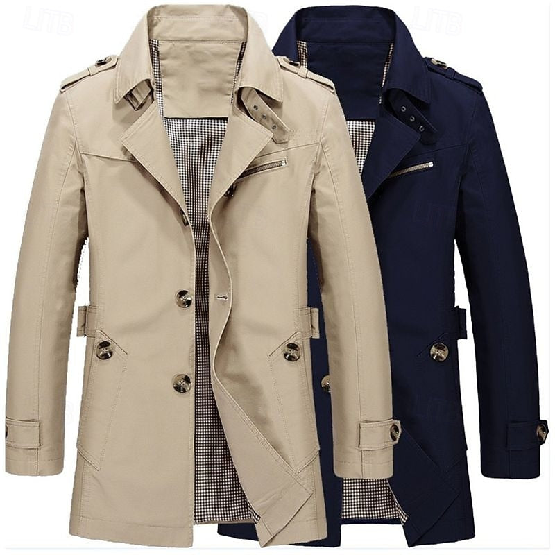 Cosy Trench Coat for Men | Button Front Autumn Layering