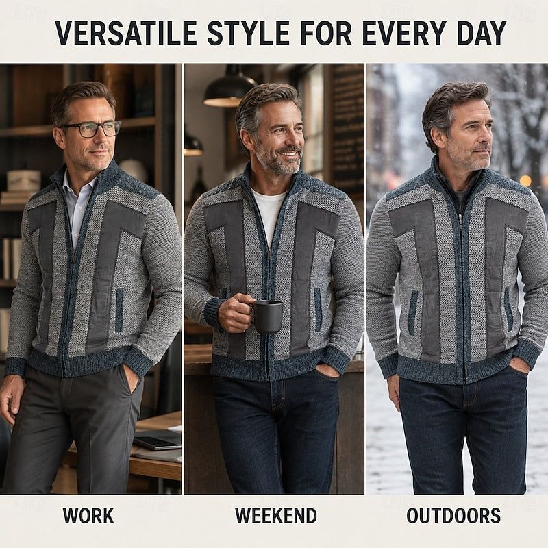 Classic Cardigan for Men | Funnel Neck Full Zip Cold Weather Ready
