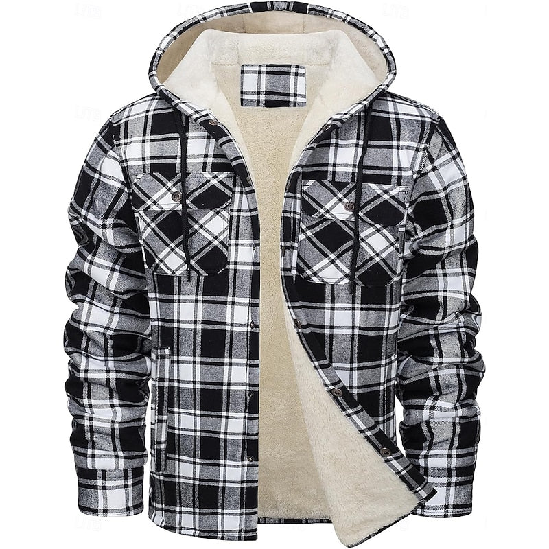 Plaid Shacket for Men | Hooded Button Front Winter Outerwear