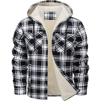Plaid Shacket for Men | Hooded Button Front Winter Outerwear