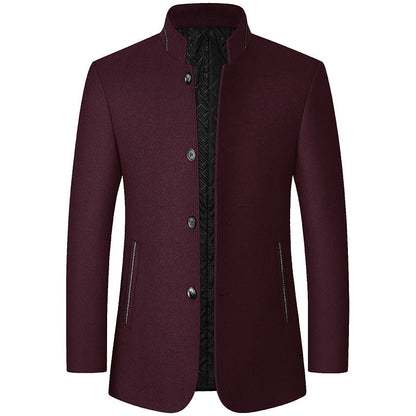 Funnel Neck Winter Coat for Men | Button Front Cold Weather Ready